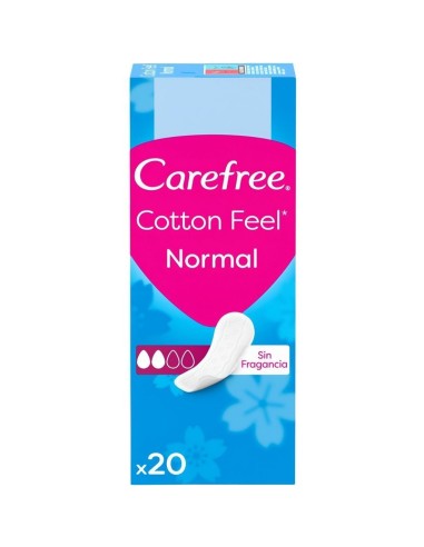 Caja de salvaslips Carefree Cotton Feel Normal sin fragancia paquete de 20 unidades.