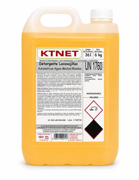 Envase de 6 kg de detergente para lavavajillas automáticos KTNET para aguas medias y blandas