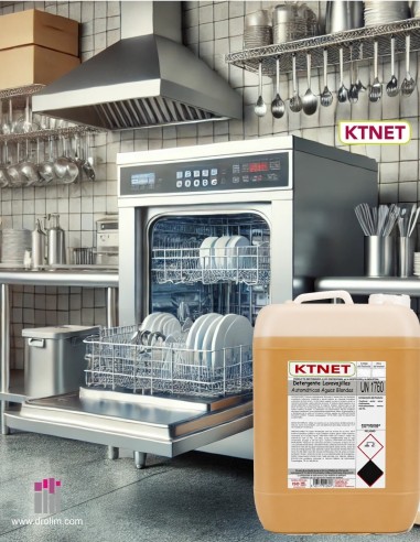 Garrafa amarilla con asa de detergente profesional KTNET de 6 kg para hostelería
