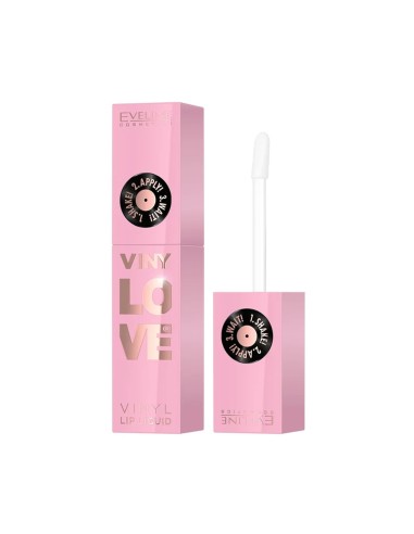 Labial líquido Eveline VinyLove tono 01 Pinky con aplicador desplegado