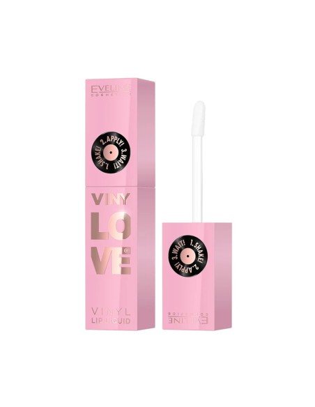 Labial líquido Eveline VinyLove tono 01 Pinky con aplicador desplegado