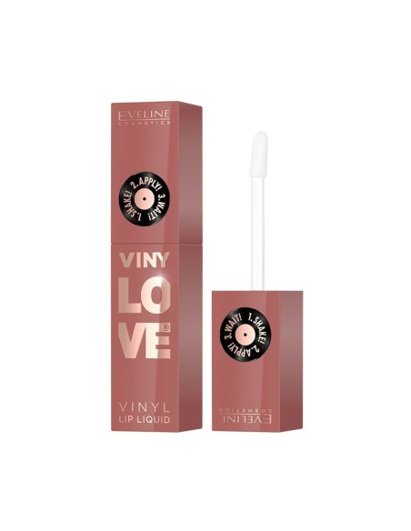 Labial líquido Eveline VinyLove tono 04 Peachy con aplicador desplegado