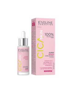 Envase y caja del serum hidratante y calmante Eveline Cica Skin de 30 ml