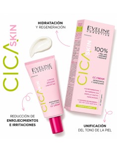 Tubo rosa y caja de la crema CC hidratante y tonificante Eveline Cica Skin 30 ml 2