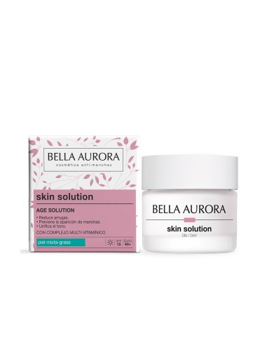 Caja y tarro de la crema matificante Bella Aurora Age Solution SPF15 para piel mixta grasa