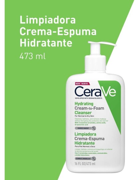 CeraVe Limpiadora Crema Espuma Hidratante Piel Seca 473 ml