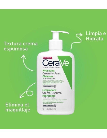 CeraVe Limpiadora Crema Espuma Hidratante Piel Seca 473 ml
