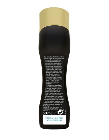 Vista trasera del envase de Búfalo Crema Autobrillante Negra de 50 ml con instrucciones.