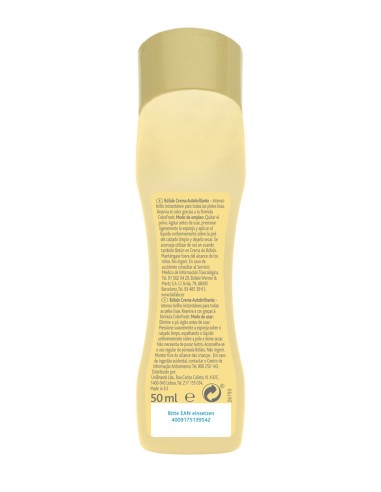 Vista trasera del envase de Búfalo Crema Autobrillante Incolora de 50 ml con instrucciones.