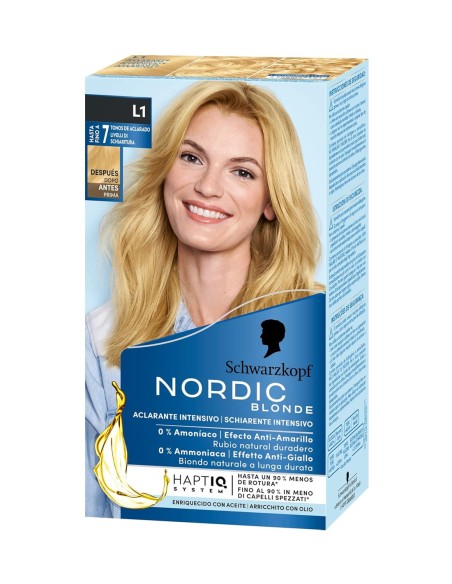 Caja de aclarante capilar Schwarzkopf Nordic Blonde L1 Aclarante Intensivo 0% Amoníaco.