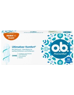 Caja de tampones sin aplicador o.b. ProComfort Super de 16 unidades.