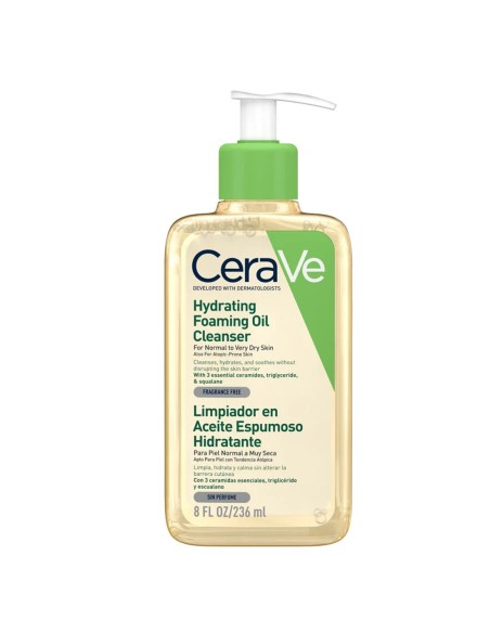 Envase de 236 ml del aceite limpiador espumoso hidratante CeraVe para piel normal a muy seca