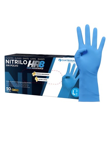 Guantes Nitrilo HR8 Morado Alta Resistencia 50U Grande | Drolim