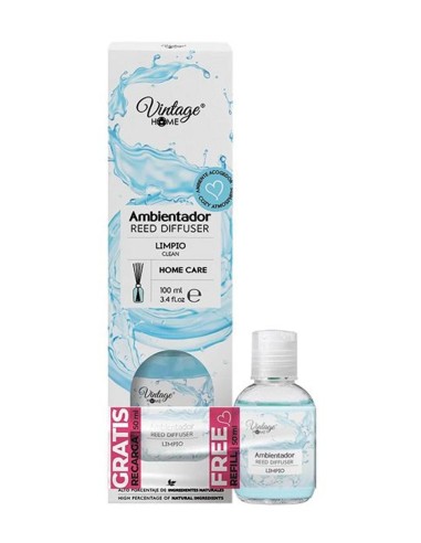 Caja del ambientador Mikado Vintage Home aroma a Limpio de 100 ml con botella de recambio de 50 ml.
