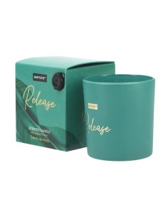Vela perfumada Sence Release de bergamota 125g junto a su caja verde