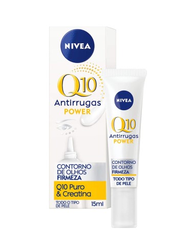 Caja y tuvo de crema Nivea Visage Contorno de Ojos Q10 Antiarrugas Power 15 ml.