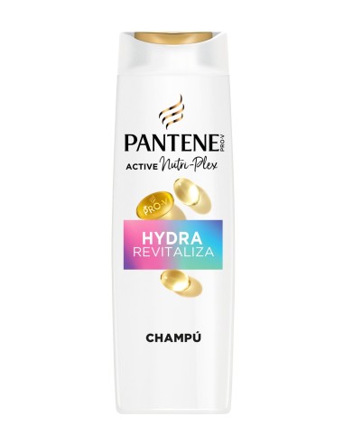 Botella frontal de champú Pantene Pro-V Hydra Revitaliza 325ml para pelo seco.