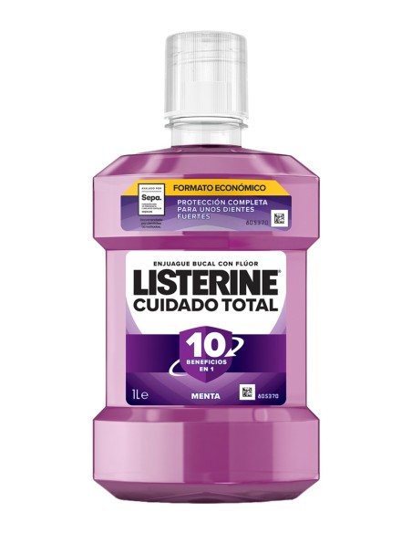 Botella de Listerine Cuidado Total enjuague bucal menta 1000 ml formato economico