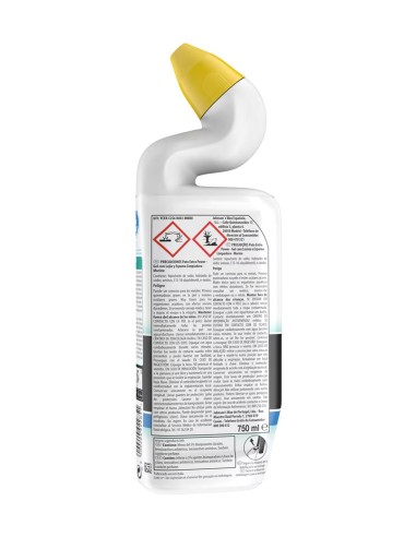 Etiqueta trasera del gel limpiador wc Pato Extra Power con Lejía Marine de 750 ml.