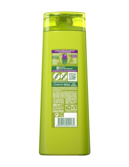 Etiqueta trasera de Garnier Fructis Nutri Rizos de 360 ml para cabello ondulado a rizado