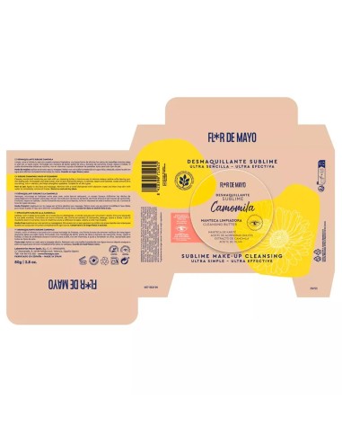 Vista trasera de la caja del bálsamo desmaquillante Flor de Mayo 80g con ingredientes