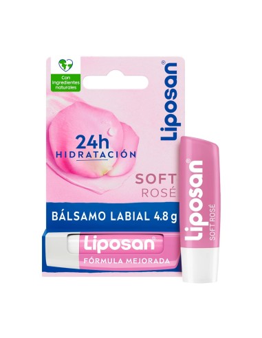 Bálsamo labial Liposan Soft Rosé en blíster rosa con 24h de hidratación