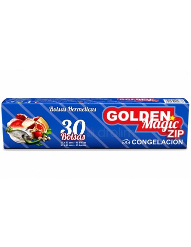 Caja frontal de las bolsas de congelación herméticas Golden Magic Zip 2 tamaños 30 unidades.