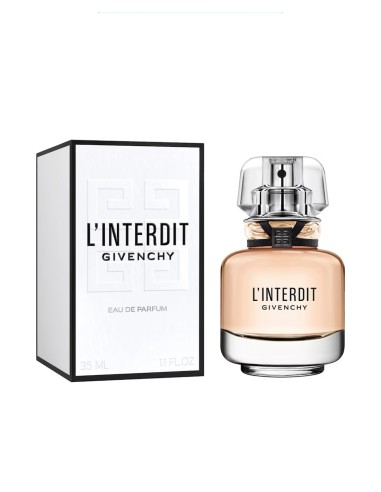 Frasco y caja de Givenchy L'Interdit Eau de Parfum 35 ml vaporizador.