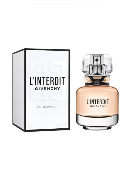 Frasco y caja de Givenchy L'Interdit Eau de Parfum 35 ml vaporizador.