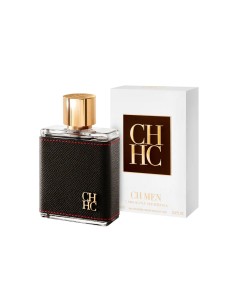 Frasco de cuero negro con pespunte rojo y estuche blanco de CH Men Carolina Herrera EDT 100 ml