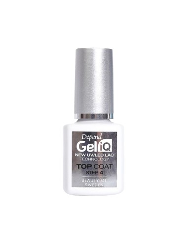 Frasco de Beter Depend Gel iQ Top Coat Paso 4 con acabado plateado