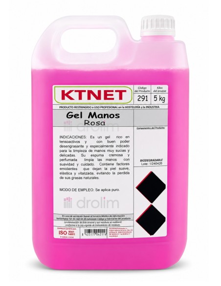 Garrafa de 5 kg de KTNET Gel de Manos Rosa Profesional para colegios e instituciones