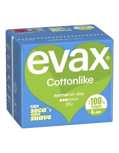 Paquete azul de compresas Evax Cottonlike Normal Sin Alas 20 unidades