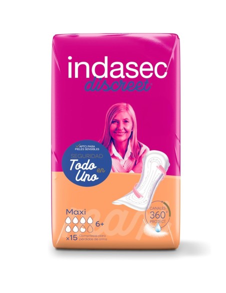 Paquete de compresas para incontinencia Indasec Discreet Maxi 15 unidades
