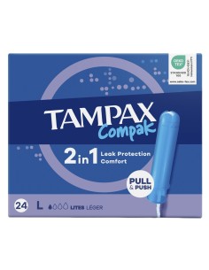 Caja frontal de tampones Tampax Compak Lites 24 unidades con aplicador