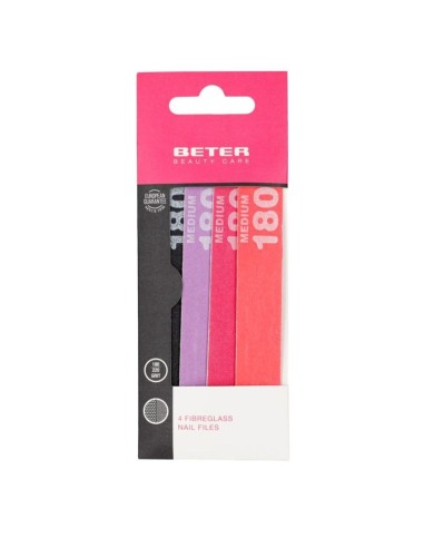 Pack de 4 limas de unas Beter de fibra de vidrio con grano 180 y 220