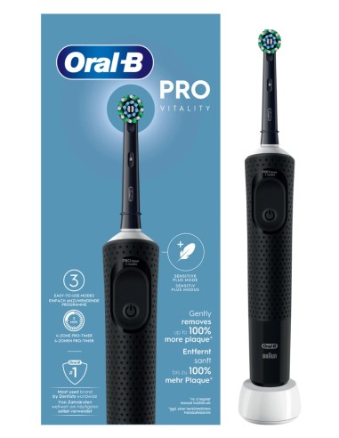 Vista del mango y cabezal redondo del cepillo Oral-B Vitality Pro Protect X Clean