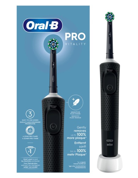 Vista del mango y cabezal redondo del cepillo Oral-B Vitality Pro Protect X Clean