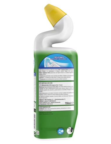 Detalle de las instrucciones de uso y precauciones del gel limpiador Pato WC