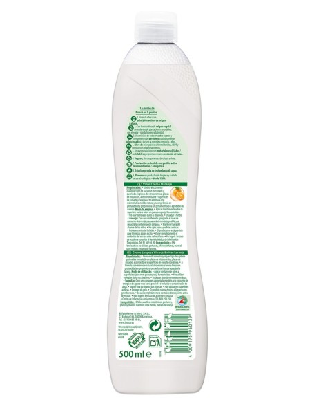 Etiqueta posterior con información e ingredientes Frosch Crema Naranja