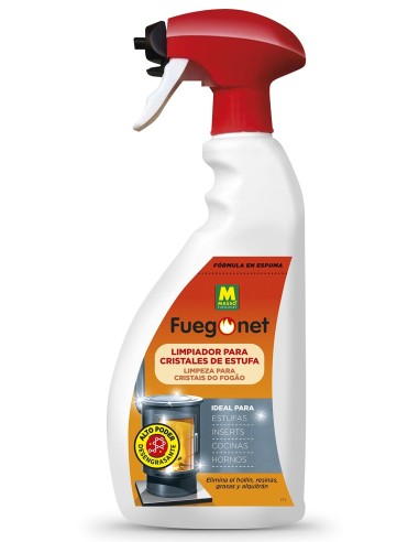Botella con spray de Fuegonet Limpiador para Cristales de Estufa 750ml