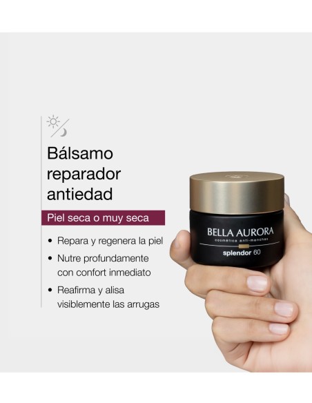 Detalle del envase de bálsamo nutritivo Bella Aurora Splendor 60 para piel seca