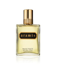 Detalle del envase de cristal y estuche de regalo del perfume para hombre Aramis EDT