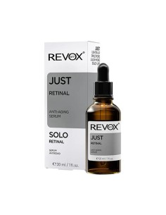 Frasco con dosificador y estuche del sérum antiedad Revox Just Retinal 30 ml