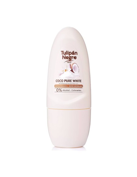 Envase frontal de Tulipán Negro Desodorante Roll-On Coco Pure White 50ml