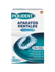 Caja de pastillas limpiadoras efervescentes Polident para aparatos dentales 30 unidades