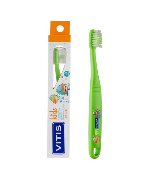 Cepillo de dientes infantil VITIS Kids en color verde con capuchón protector