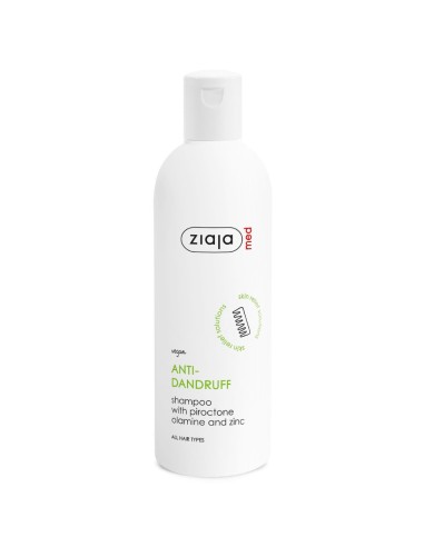 Envase de 300 ml de champú anticaspa equilibrante Ziaja Med con piroctona olamina y zinc