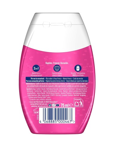 Trasera del envase Licor del Polo 2 en 1 Fresa Fresca con ingredientes e información