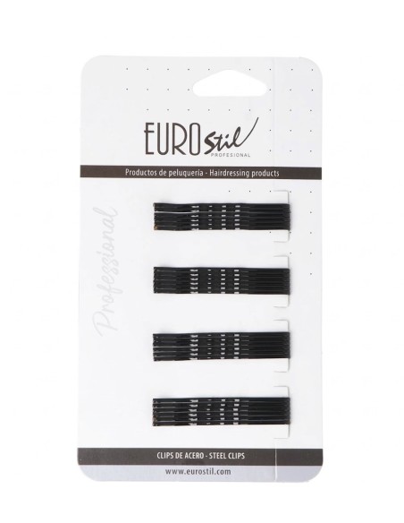 Blíster de 24 horquillas clip onduladas negras Eurostil
